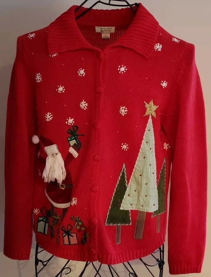 CHRISTOPHER & BANKS, WOMEN'S SIZE MEDIUM, RED HOLIDAY, CHRISTMAS ...