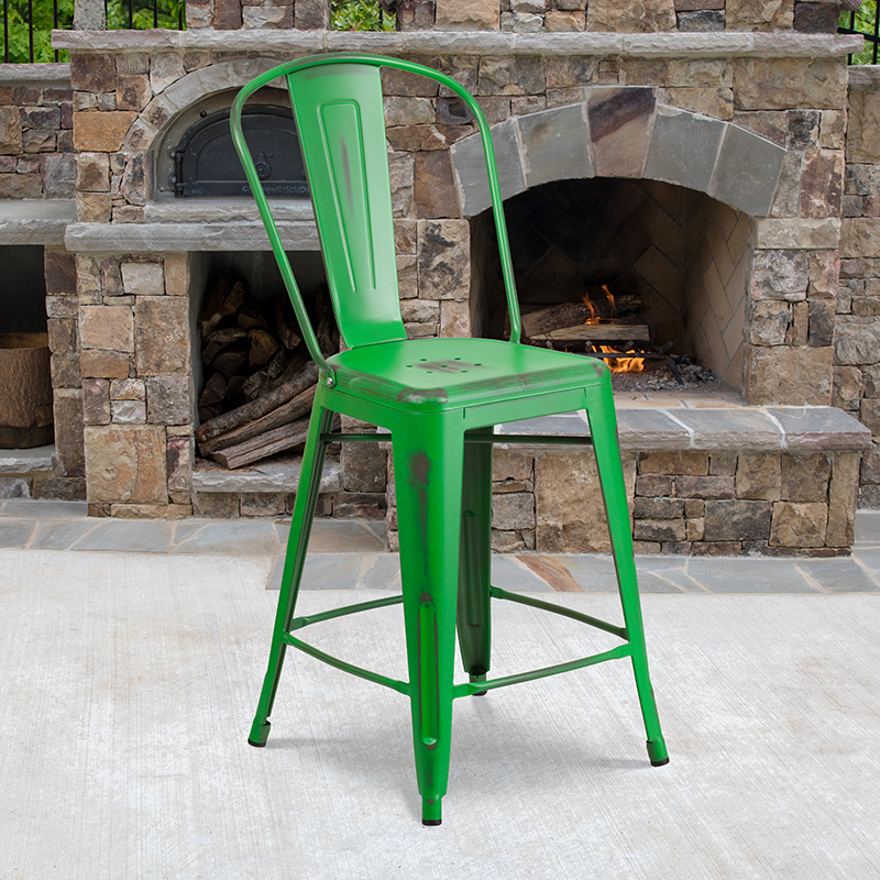 Distressed Green Metal Stool ET-3534-24-GN-GG