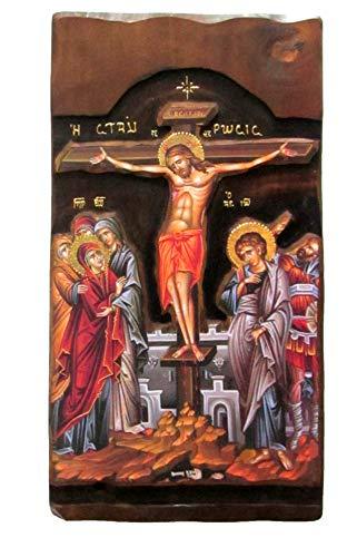 Wooden Greek Christian Orthodox Wood Icon of The Crucifixion of Jesus Christ / K