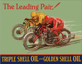 Shell The Leading Pair Triple Shell Oil &amp; Golden Shell Oil Vintage Ad Me... - $20.95