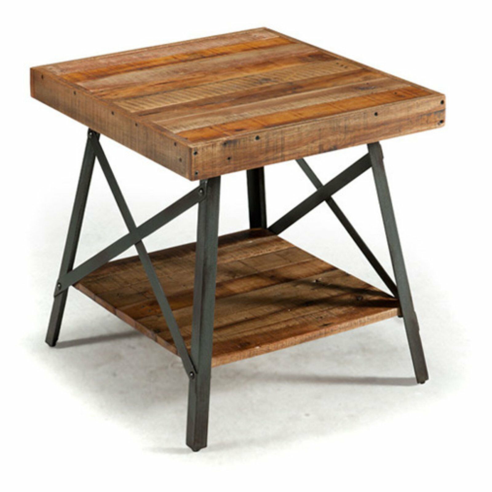 Contemporary Rustic Farmhouse Brown Distressed Wood Metal End Table w