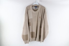 Vintage 90s Lands End Mens Large Checkered Ribbed Knit Crewneck Sweater Tan USA - $69.25