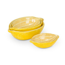 Small Lemon Shaped Nesting Serving Bowls Set of 4 Yellow Ceramic Citrus Pattern image 2