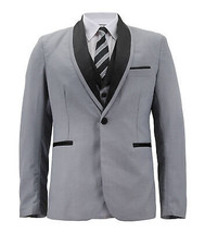 Men's Grey Blazer & Vest Black Lapel Single Button Tuxedo Jacket 2 Pc Set - 34