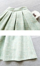 Light Blue Women Winter Midi Holiday Skirt A-line Woolen Pleated Skirt Plus Size image 11