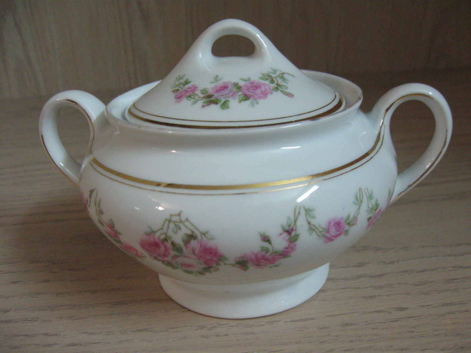 Bavaria 37 Sugar Bowl with Lid Pink Rose Swag With Gold Design Cream