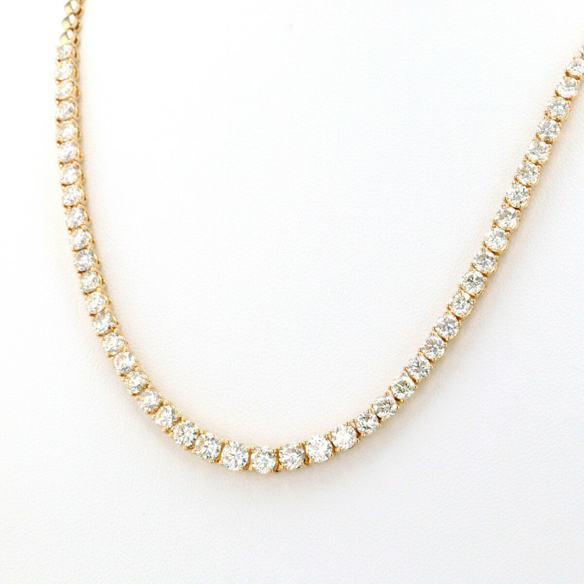 Handmade 14k yellow Gold Diamond Tennis Necklace (10.24 ct) - Genuine