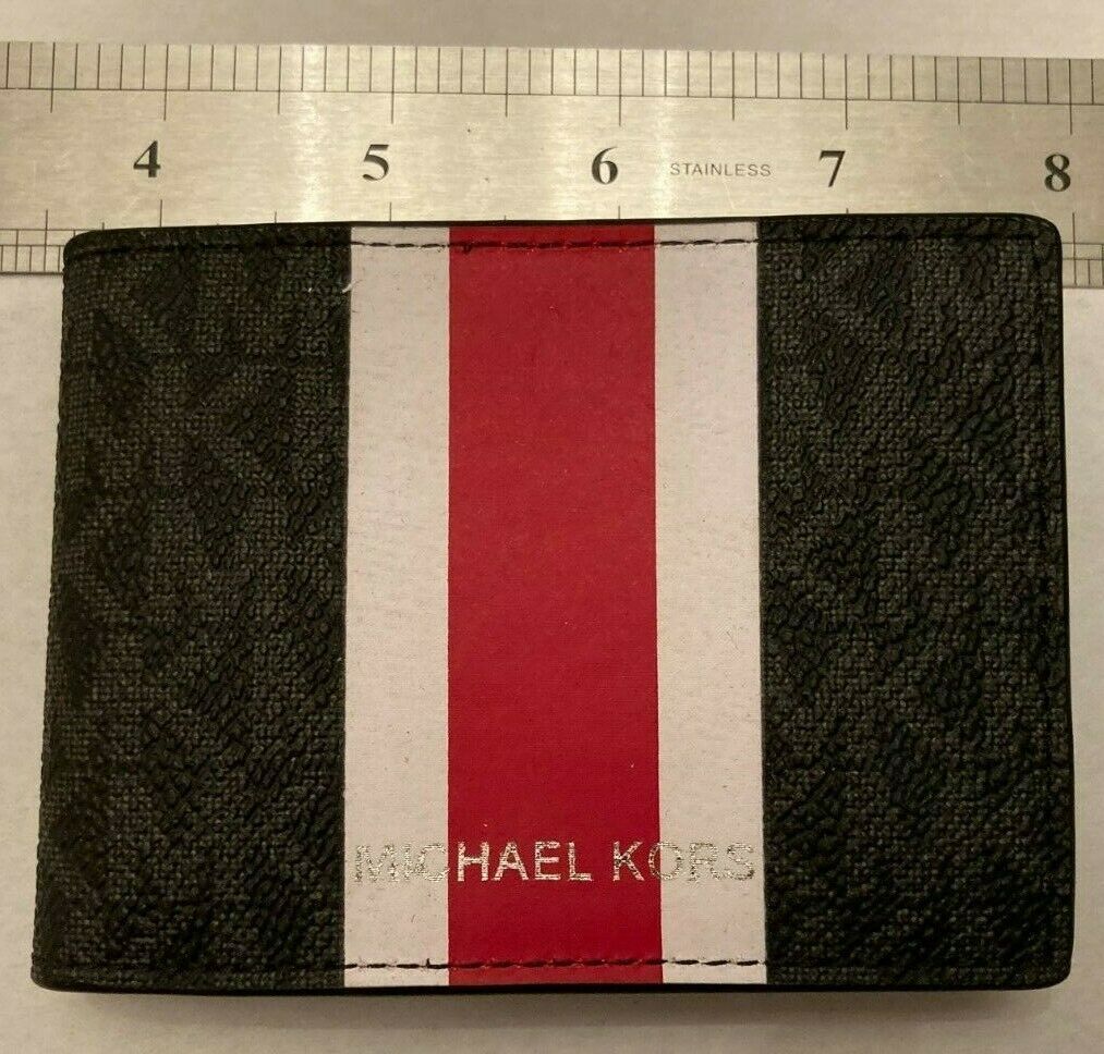 Michael Kors Small Billfold Wallet Signature Black White Flame Red 36H1LGFF1B - $34.64