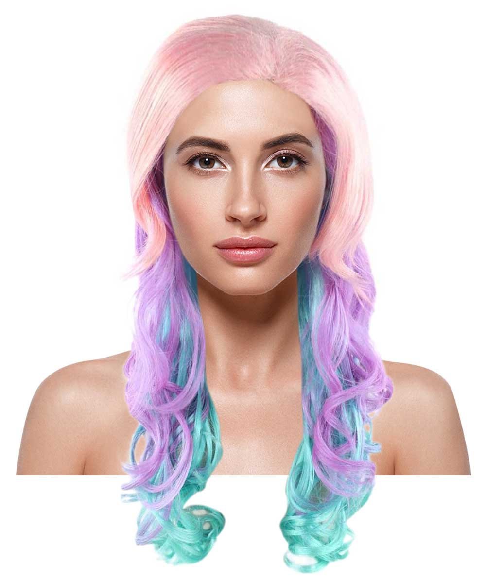Womens Long Curly Pink and Purple Ombre Stage Event party Ready Colorful Wig
