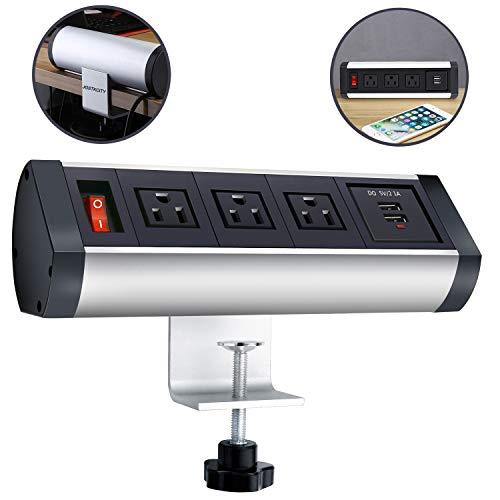 Desktop Clamp Power Strip with 2 USB Ports, Removable Mount Tabletop