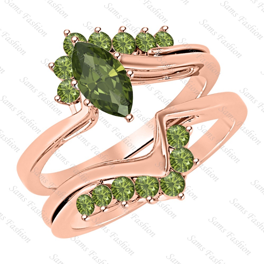 2Ct Rose Gold Over 924 Sterling Silver Marquise Cut Green Tourmaline Ring Women
