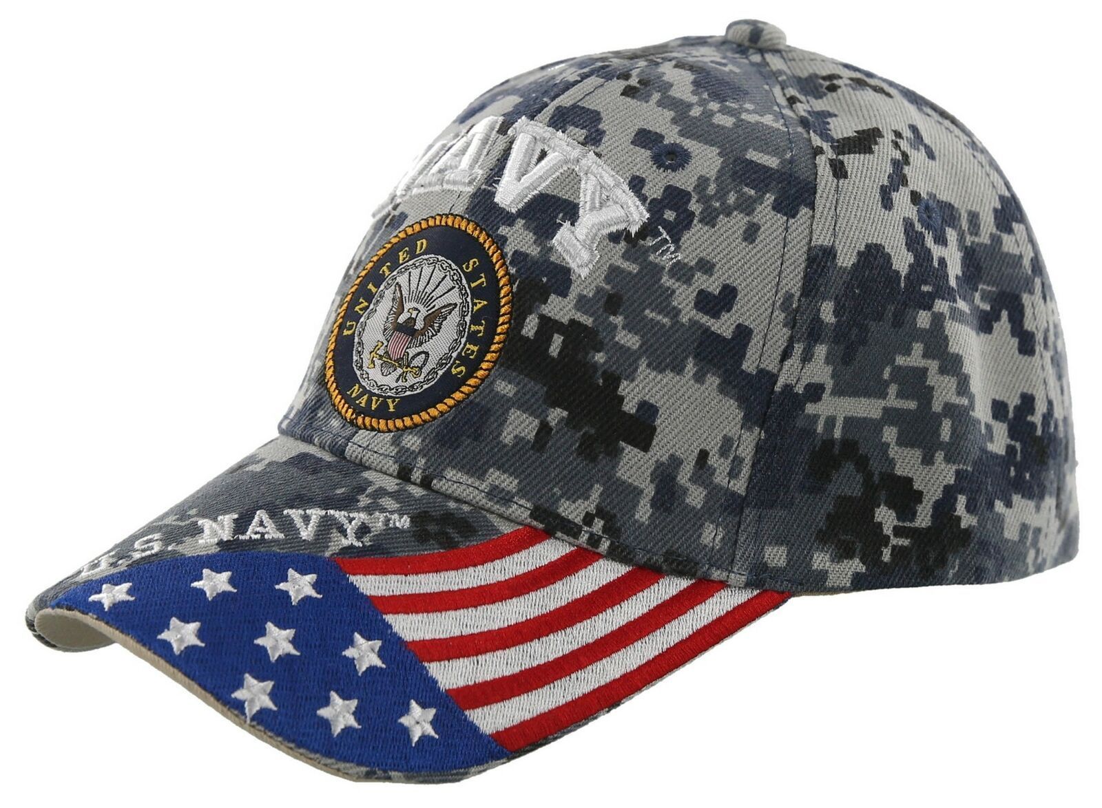 NEW! US NAVY USN SIDE USA FLAG BALL CAP HAT NAVY ACU CAMO - Men's Hats