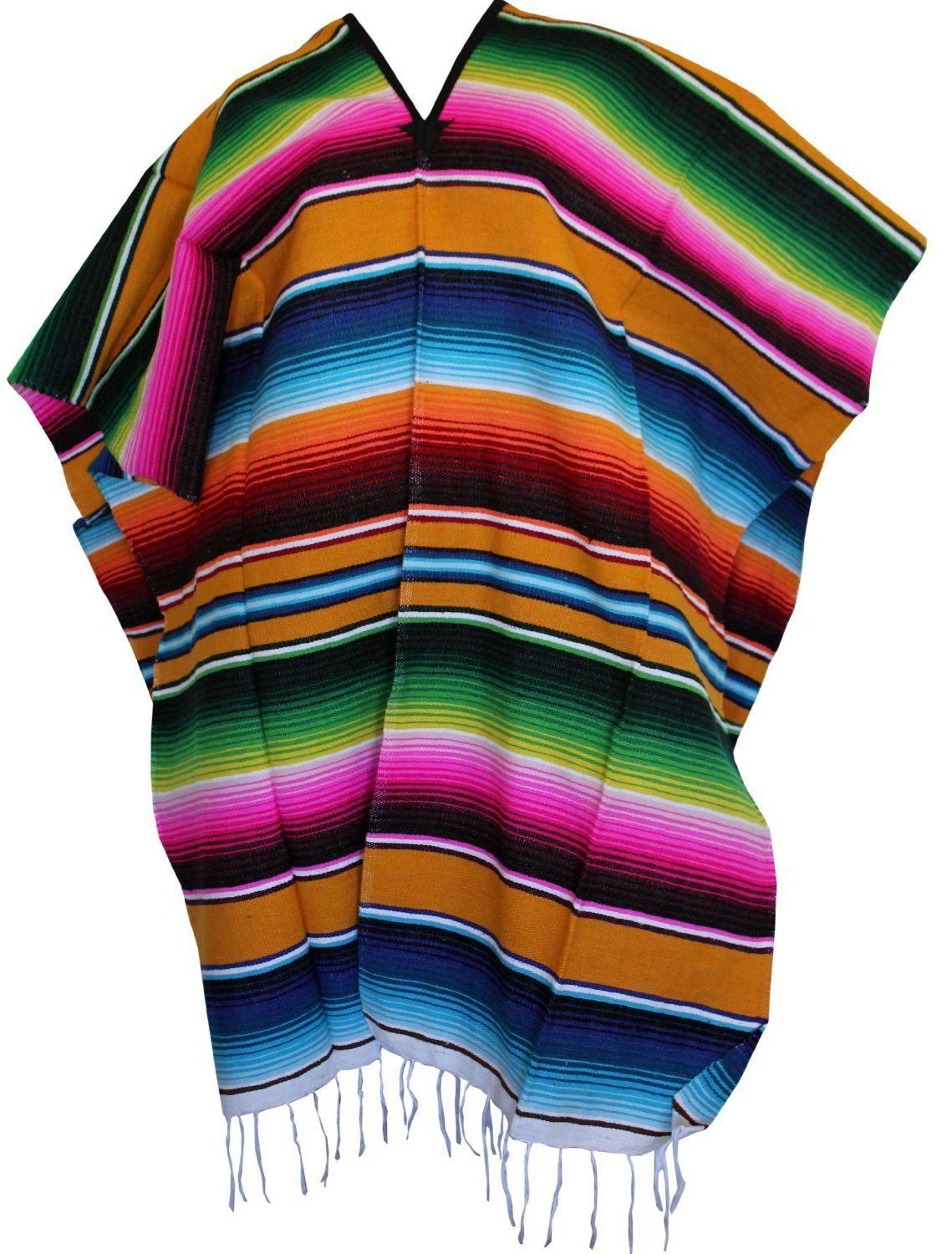 Uni-Sex Adult One Size Multi-Color Mexican Zarape Serape Poncho ...