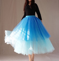 Women Blue Layered Tulle Skirt Blue Puffy Tulle Skirt Outfit Custom Plus Size  image 6