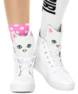 Mode Damen Kawaii Kitty Zum Schnüren Hoch Top Sneakers, Weiß, US 5.5 - $34.64