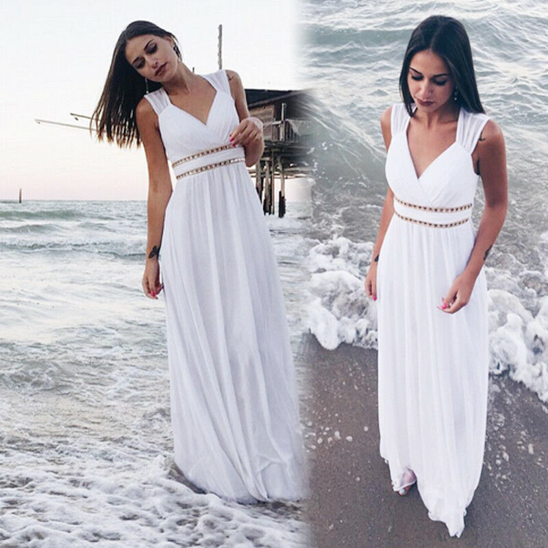 EverPretty White Beach Summer Dress Long Chiffon Formal Party Dresses