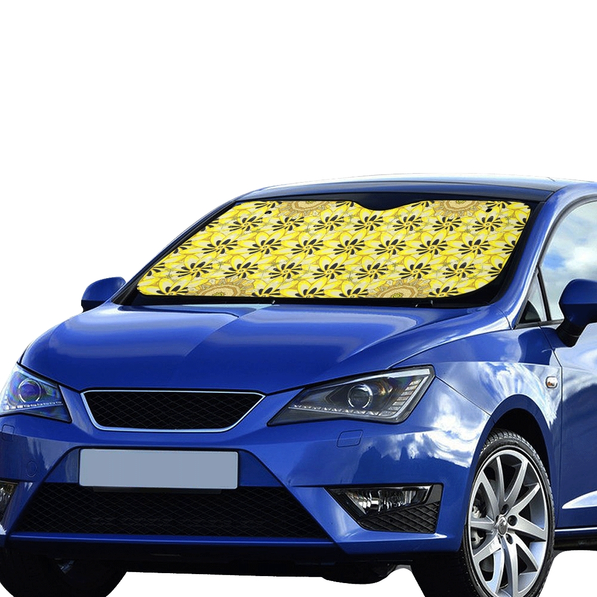 Folding Windshield Sun Shade Beautiful Yellow Streak Geometry Pattern