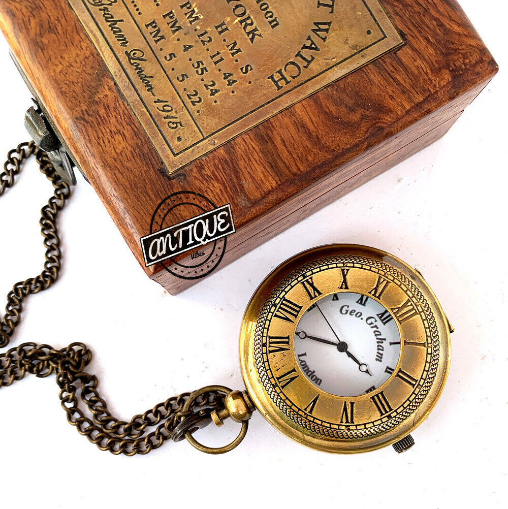Pocket Watch Clock With Chain Christmas Ornament Wooden Box Gifts For Men/Women - $32.30