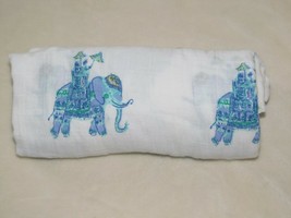 Pottery Barn Kids Lilly Pulitzer Muslin Elephant Bazaar Blue Baby Blanke... - $69.29