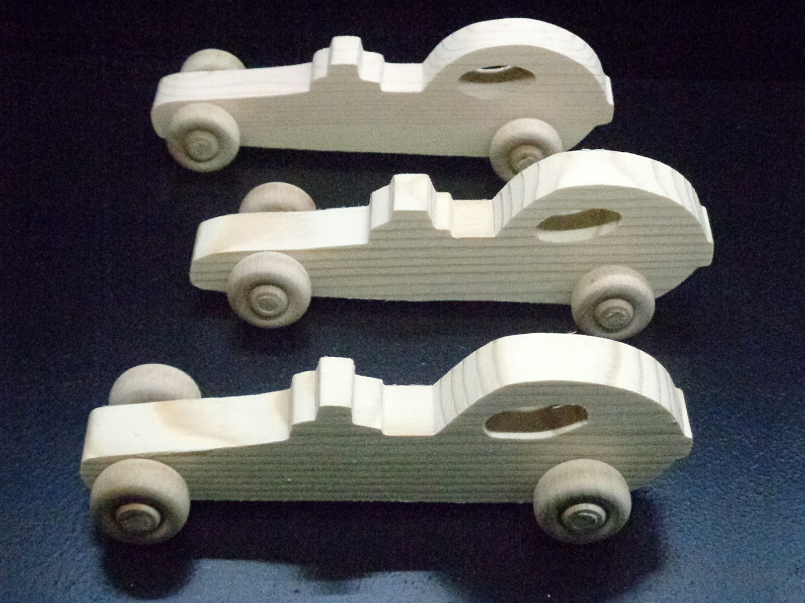 Pkg of 3 Handcrafted Wood Toy Dragsters 368BHU3 unfinished or