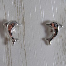18K WHITE GOLD EARRINGS WITH MINI DOLPHIN DOLPHINS FOR KIDS CHILD, MADE IN ITALY image 1