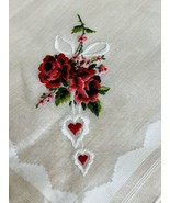 Vintage Floral Hankie Embroiled Roses  On Sheer White Cotton Valentine’s... - $19.30