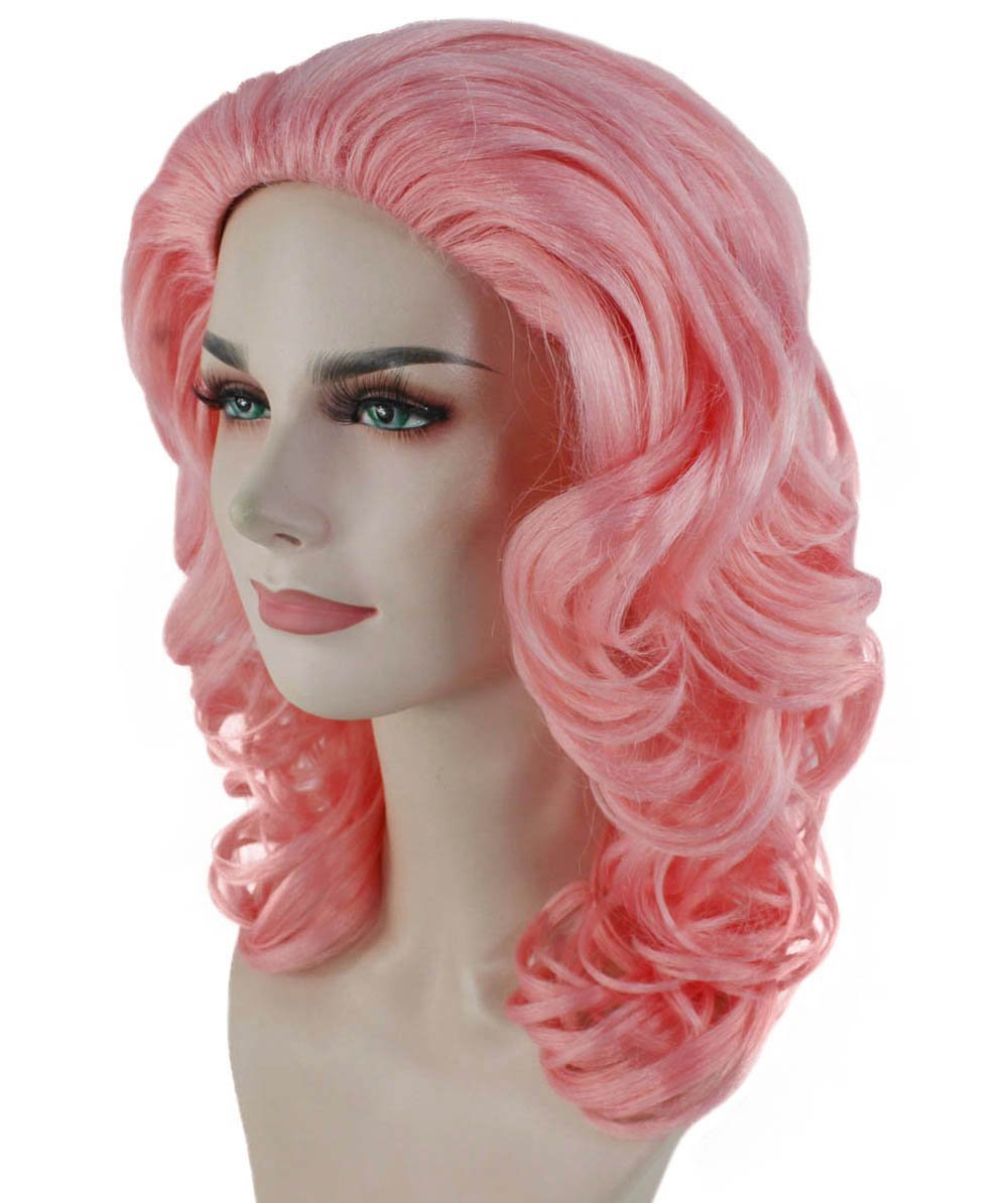 Pink Curly Wavy Wig Pink Party Wigs Premium Breathable Capless Cap