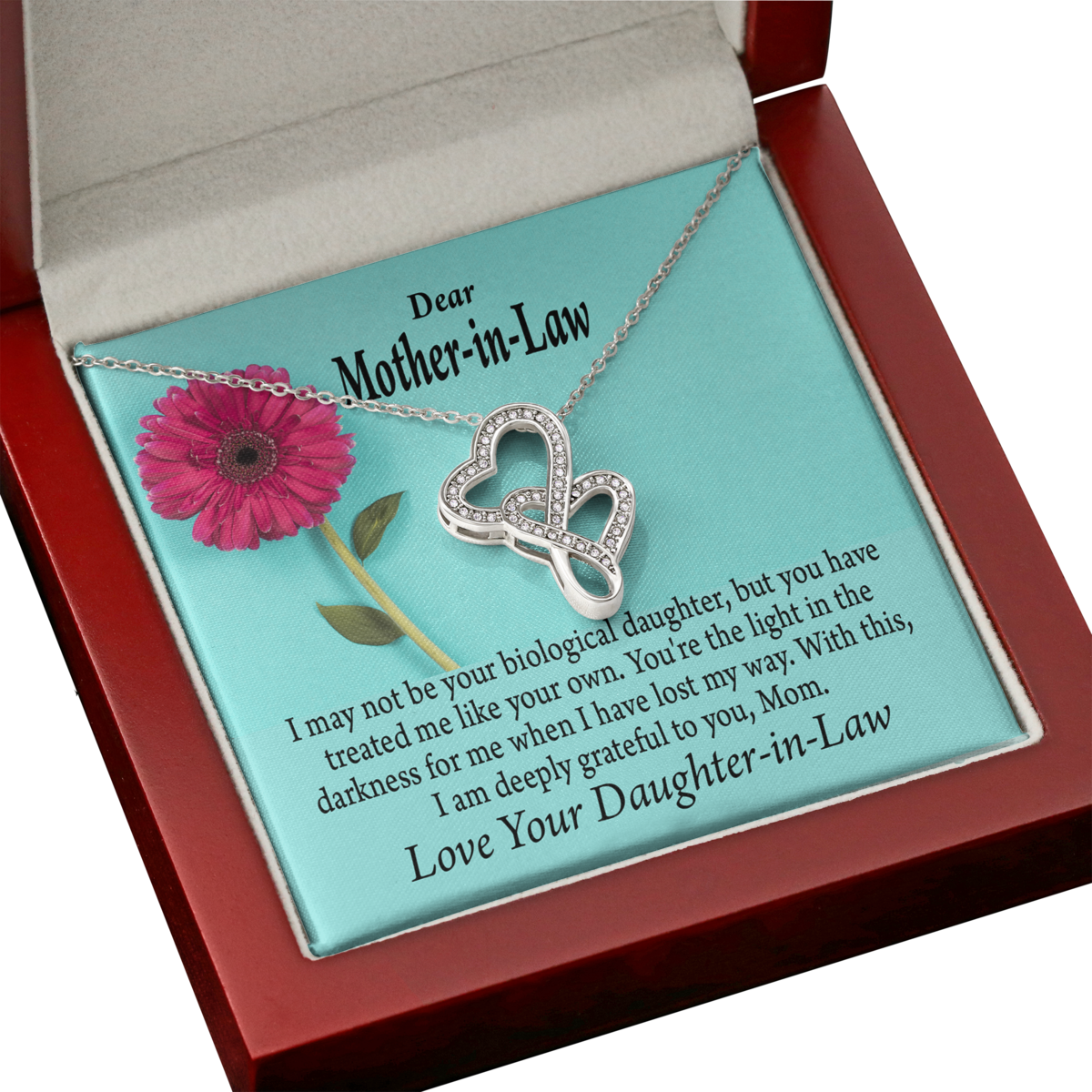Mother-in-law deeply grateful Double Heart Necklace Message Card
