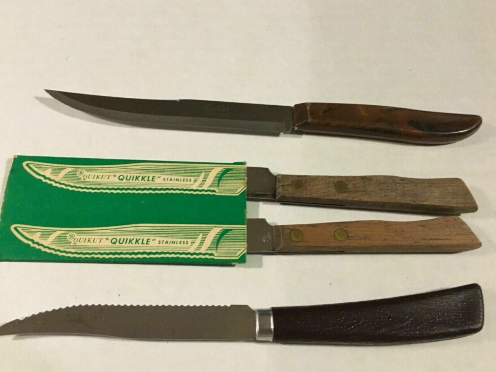 Vintage Quikut Quikkle Stainless Kitchen Steak Knives Lot of 4 USA SKU