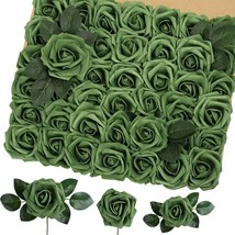Artificial Flowers 42PCS, 3.2 Inches Real Touch Roses, Foam Roses w/ Greeneries - $17.81
