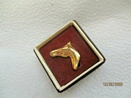 Vintage Horse Head Equine Tie Tac Lapel Pin Gold Tone in Box NOS Fox Hunt - $16.82