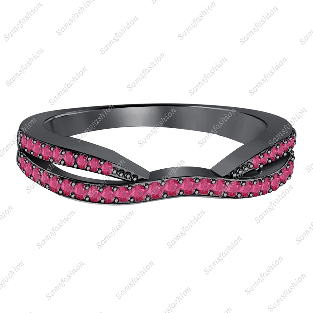 0.65Ct 14k Black Gold Over Round Ruby Ladies Wedding Guard Contour Band Ring