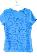 Isaac Mizrahi Blue Embellished Soutache T Shirt Top Scoop Neck Turquoise L - $29.27