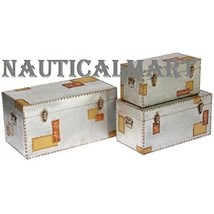 .NauticalMart Silver and Copper Industrial Style Aluminium Trunk Set of 3