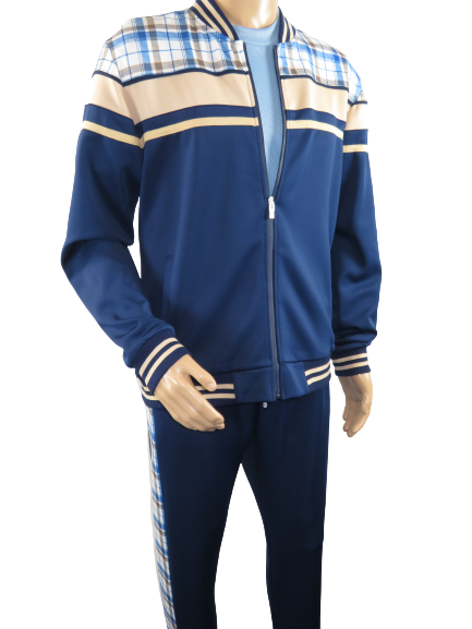 Mens Stacy Adams jogging track suit 2pc jump leisure set english plaid 2587 blue