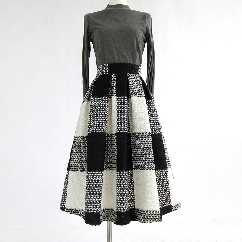 BLACK PLAID Midi Skirt Women Classy Winter Long Plaid Skirt Outfit Plus Size