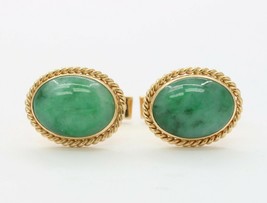 Vintage 14K Gold and Green Jadeite Jade Cufflinks - $980.10