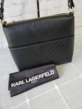 NWT DKNY Gigi Lamb Hobo Messenger Shoulder Bag Black Gold Luxury Logo LH6CB211 - $95.04