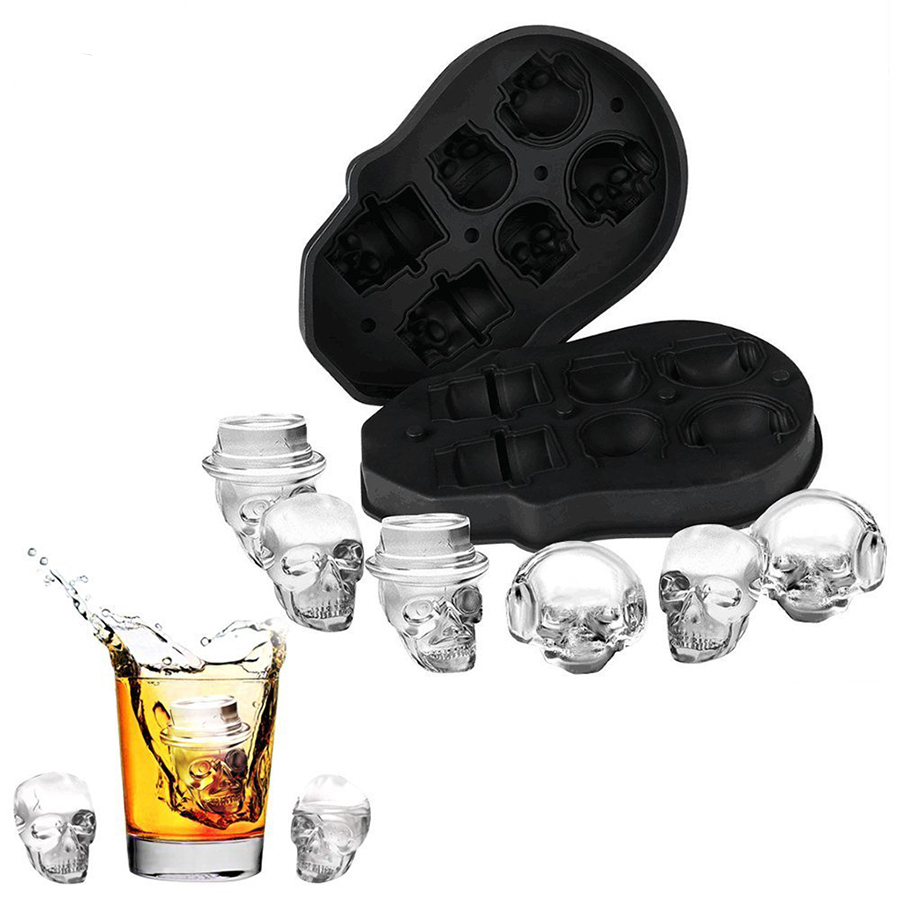 Halloween 3D Skull Ice Cubes Mould 6 Skull BPA Free Ice Maker Tray Silicone