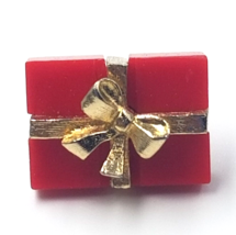 VTG Avon Lucite Red Gift Box Gold Tone Ribbon Bow Lapel Pin Christmas Je... - $12.99