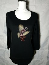 Karen Scott Womens Blouse Embellished Bird Size Medium Summer Safari Dee... - $26.30