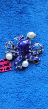 New Betsey Johnson Brooch Purple Octopus Rhinestones Shiny Collectible Nice - $14.99