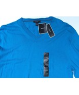 Alfani Mens Sweater Size XL Solid Blue V Neck 100% Pima Cotton  - $24.74