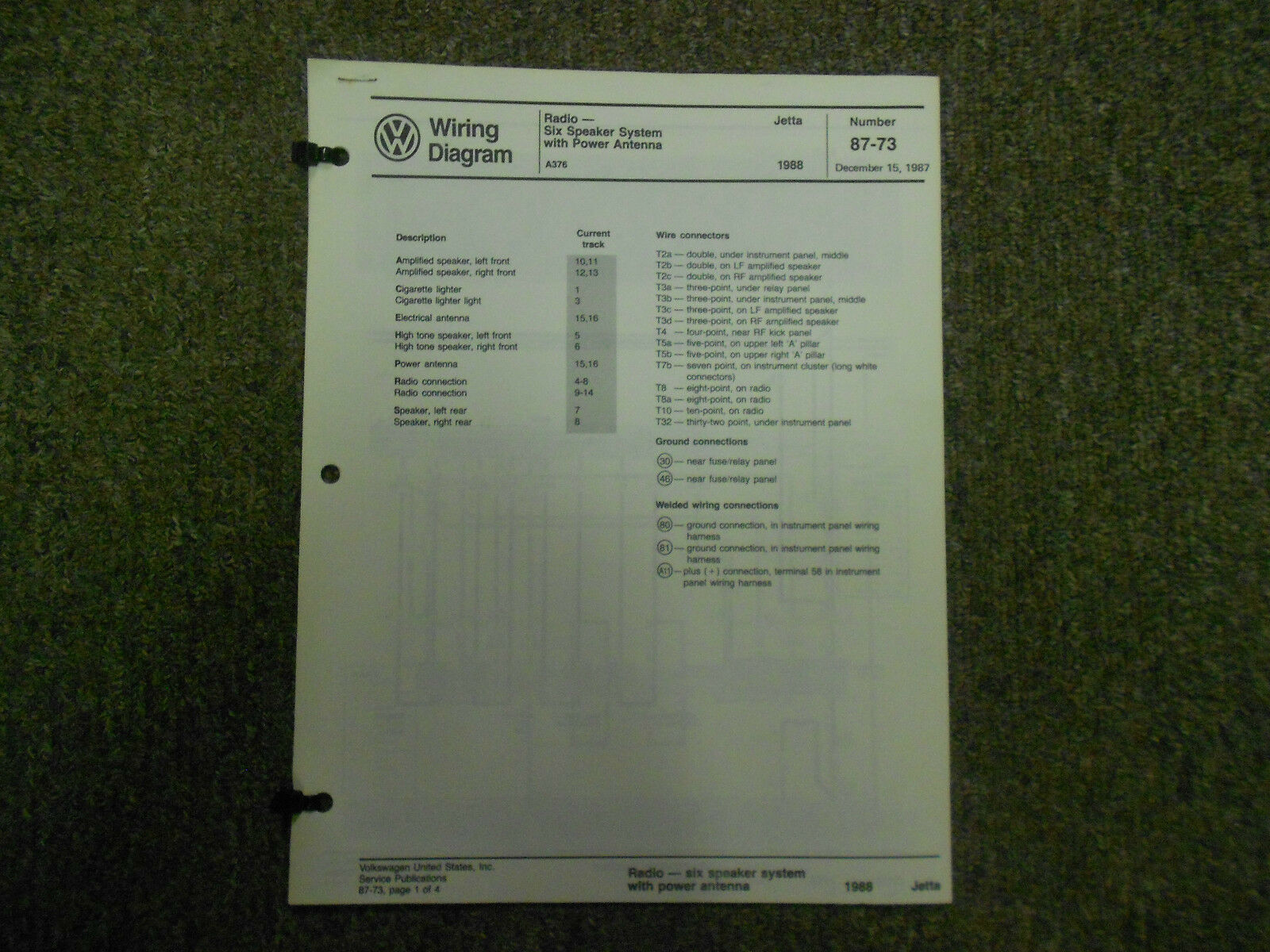 1988 VW Jetta Electrónico Motor Control Digifant Cableado Diagrama ...