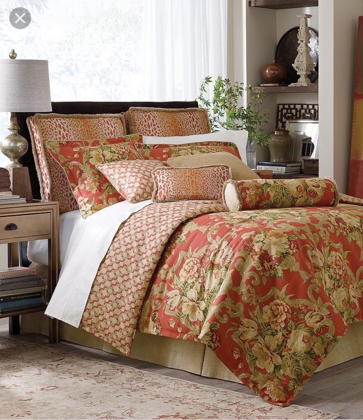 Rose Tree Durham Floral Coral 8P Queen Comforter shams Pillows Set