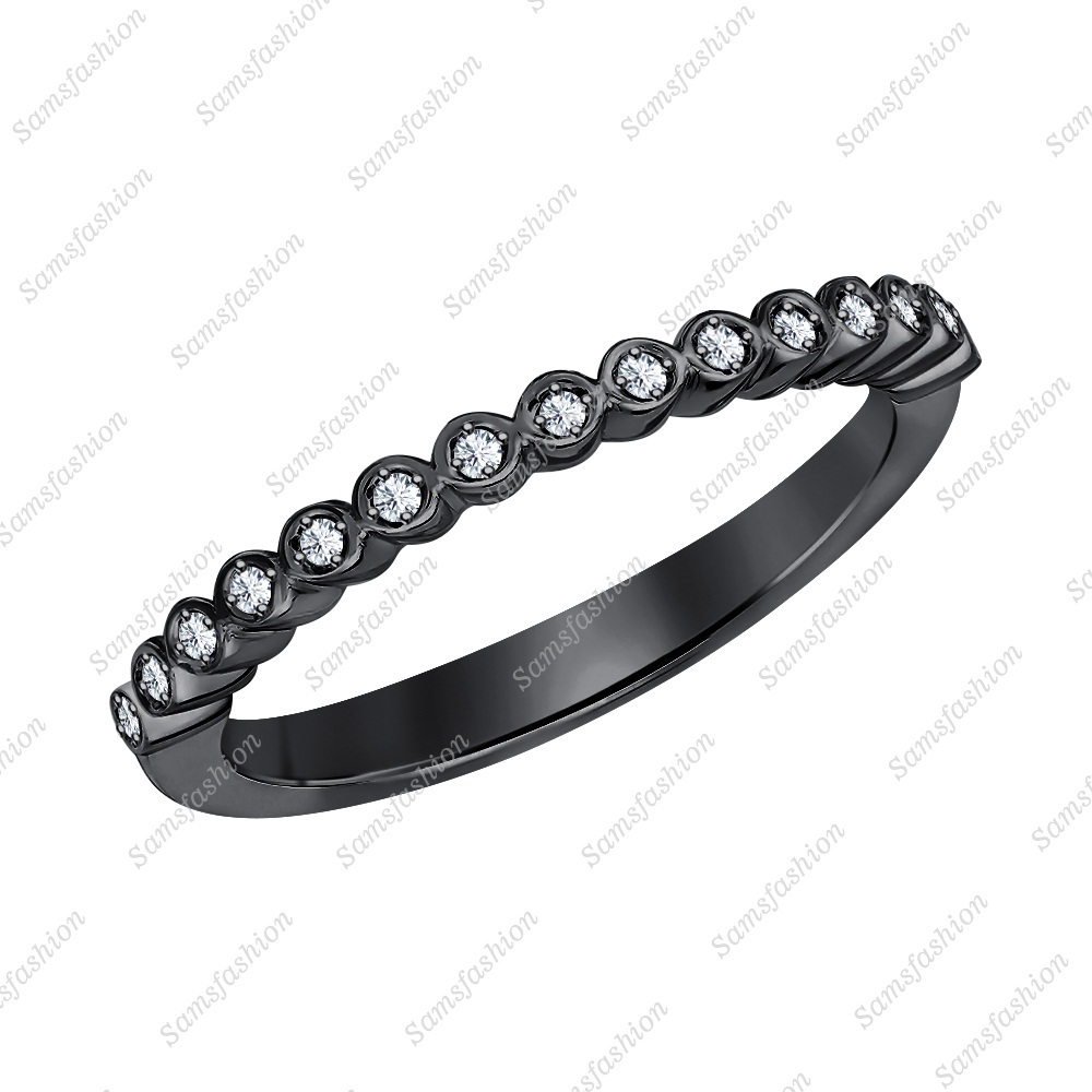 Round Diamond 14k Black Gold Over Stackable Half-Eternity Wedding Band Ring