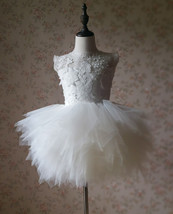 WHITE Lace Tutu High Waist Dress White Knee Length Wedding Flower Girl Dress NWT