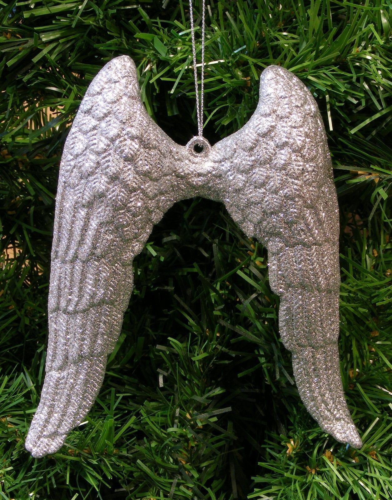 Primary image for SHATTERPROOF SILVER GLITTER ANGEL WINGS CHRISTMAS TREE ORNAMENT