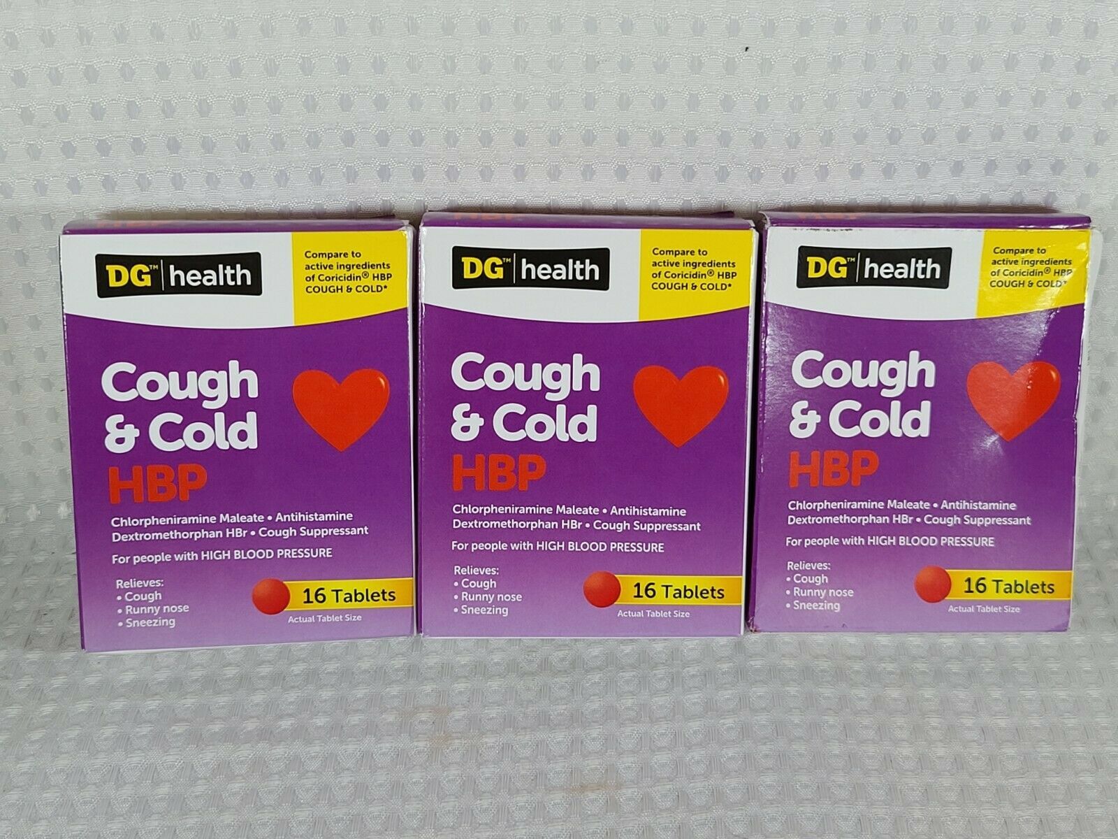 DG HBP Cough and Cold Antihistamine/Cough Suppressant 16 Tablets (3