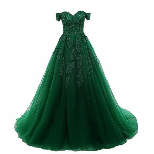 Kivary Off The Shoulder Beaded Lace Long Formal Prom Evening Dress Emerald Green